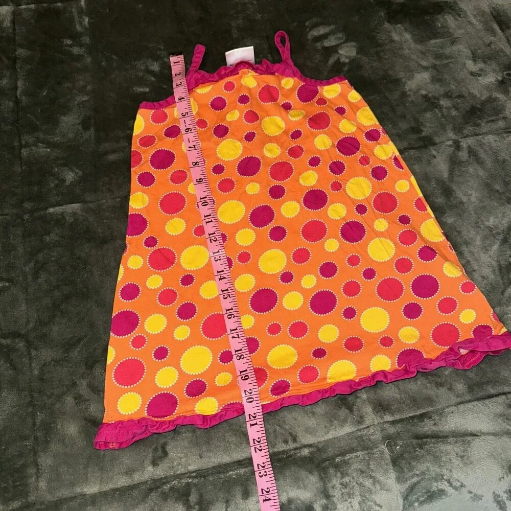 Hanna Andersson Sundress Dress Girls 5-6 Orange Polka Dot 100% Cotton Ruffle Hem